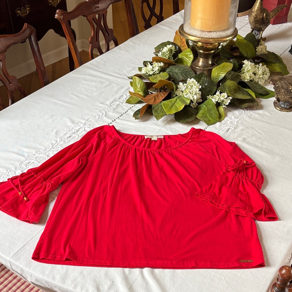 Michael Kors Vibrant Red Blouse with Bell Sleeves